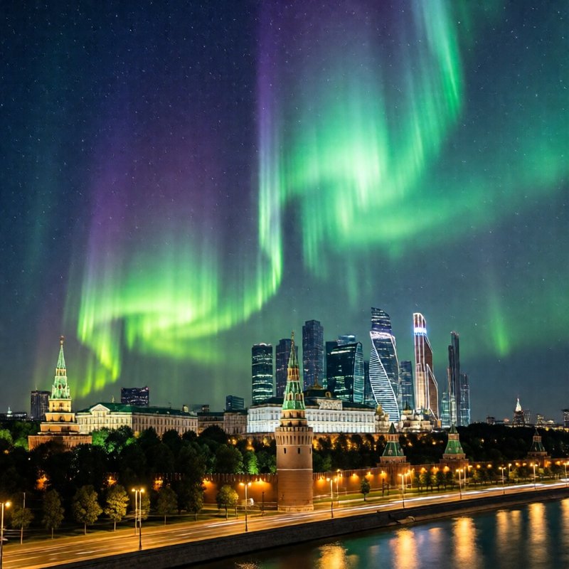 Северное сияние над Москвой